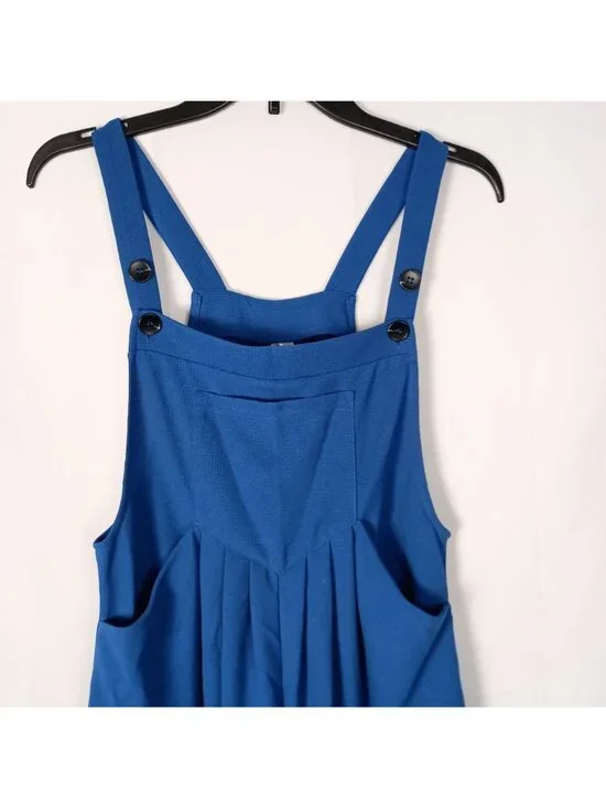 Halara Waffle Short Overalls S Blue Adjustable Straps Stretch Pockets - Picture 7 of 7